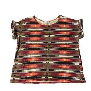 Forever 21 Short Sleeve Top Western Azetec Print Concert Casual Festival Size XL